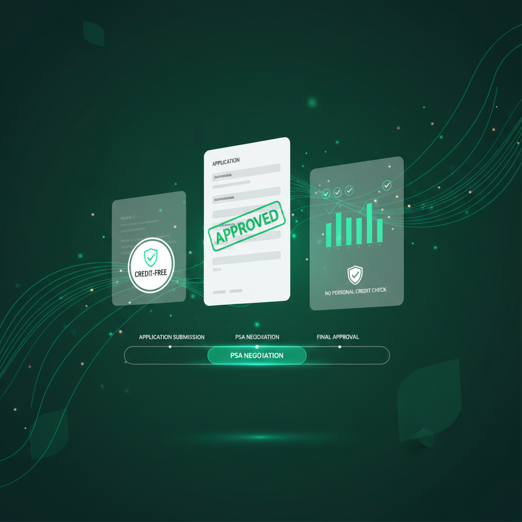 EarnestBridge fintech approval interface showing EMD application approved status with no credit check badge
